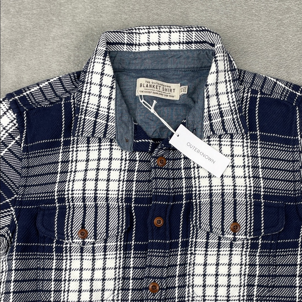 NEW Outerknown XS Men's Blanket Shirt 100% Organic Cotton Blue, White Womens S/M